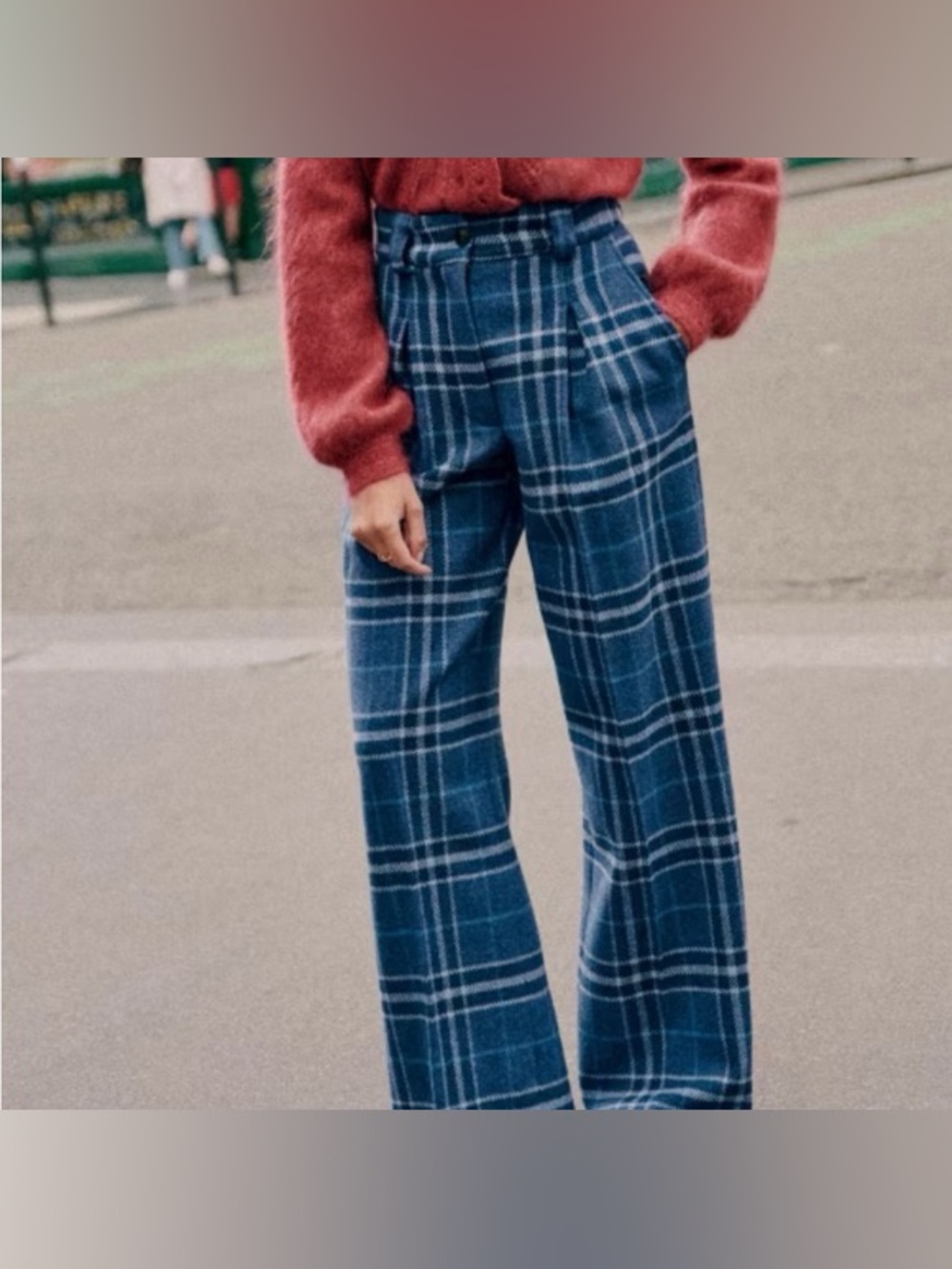 Sezane Théophile Trousers in Blue Woolen Check